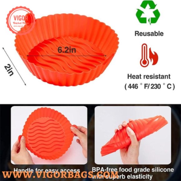 Silicone Non Stick Round Basket with Handles & 8 inch Basket Silicone Mat With H - Picture 11 of 14